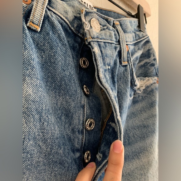 Agolde Distressed Blue Jean Shorts - Picture 3 of 9